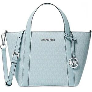 Michael Kors Blue Satchel with Silver Hardware and Saffiano Leather